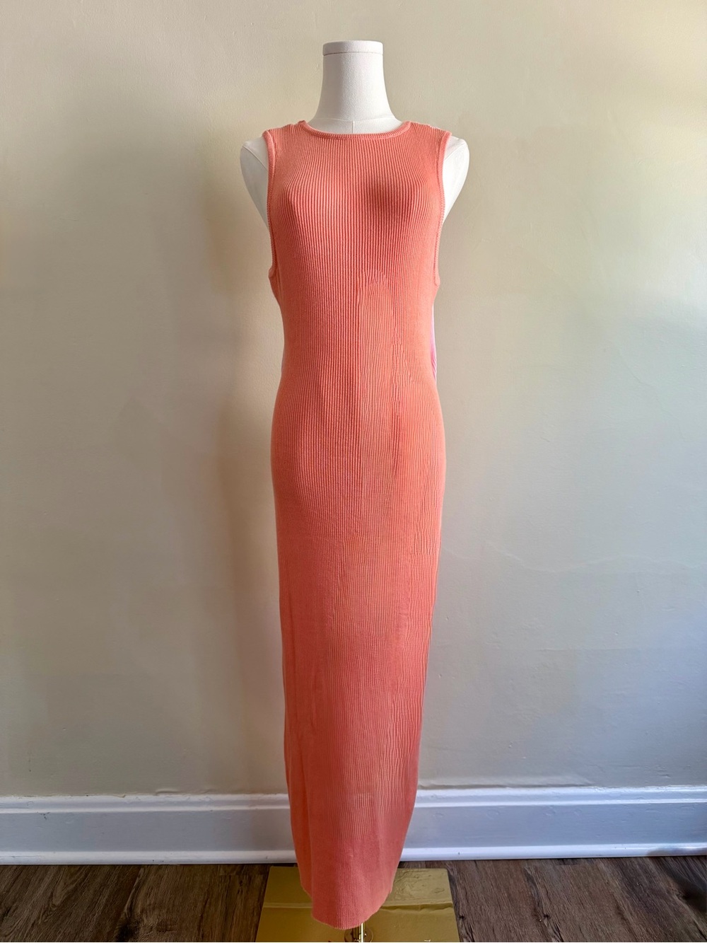 Sleeveless Coral Ribbed Maxi Dress - Women